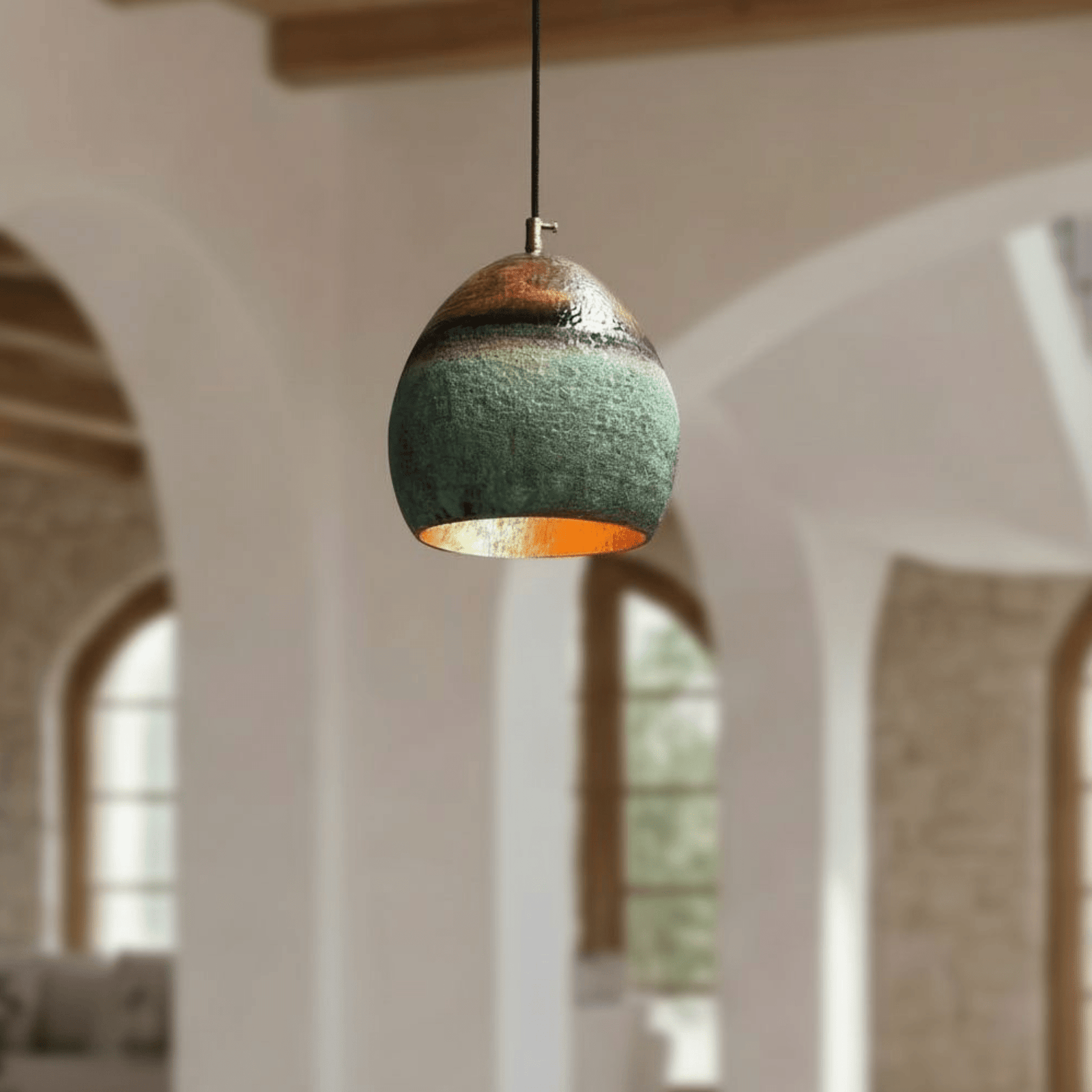 Green Patina Copper Pendant – Oval Cutout Ceiling Light for Rustic Decor - handcrafted luxury for kitchen and bathroom interiors by Brooklyn Brass