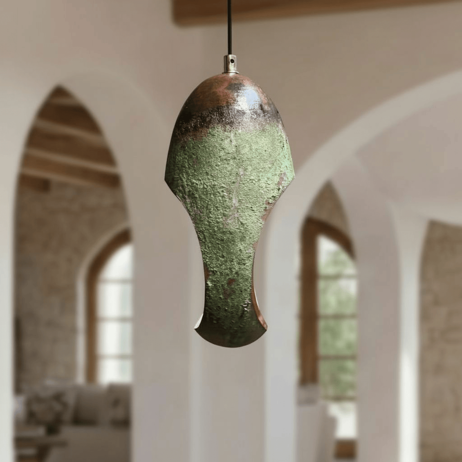 Green Patina Copper Pendant – Oval Cutout Ceiling Light for Rustic Decor - handcrafted luxury for kitchen and bathroom interiors by Brooklyn Brass