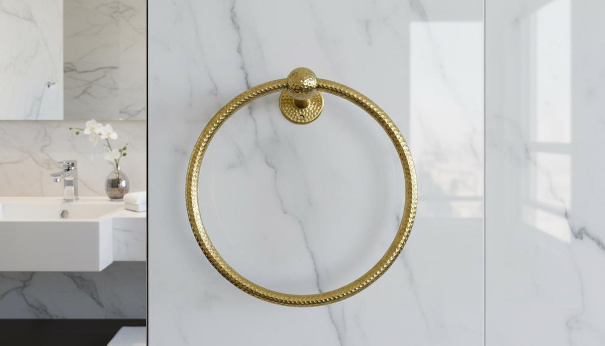 Hammered Braass Toilet Paper Holder Shelf – Wall Mounted Bathroom towels holder’s - handcrafted luxury for kitchen and bathroom interiors by Brooklyn Brass