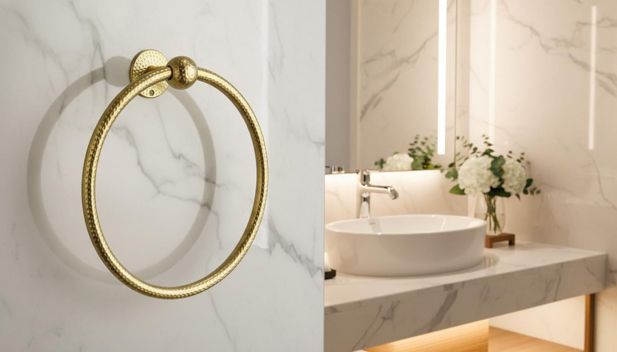 Hammered Braass Toilet Paper Holder Shelf – Wall Mounted Bathroom towels holder’s - handcrafted luxury for kitchen and bathroom interiors by Brooklyn Brass