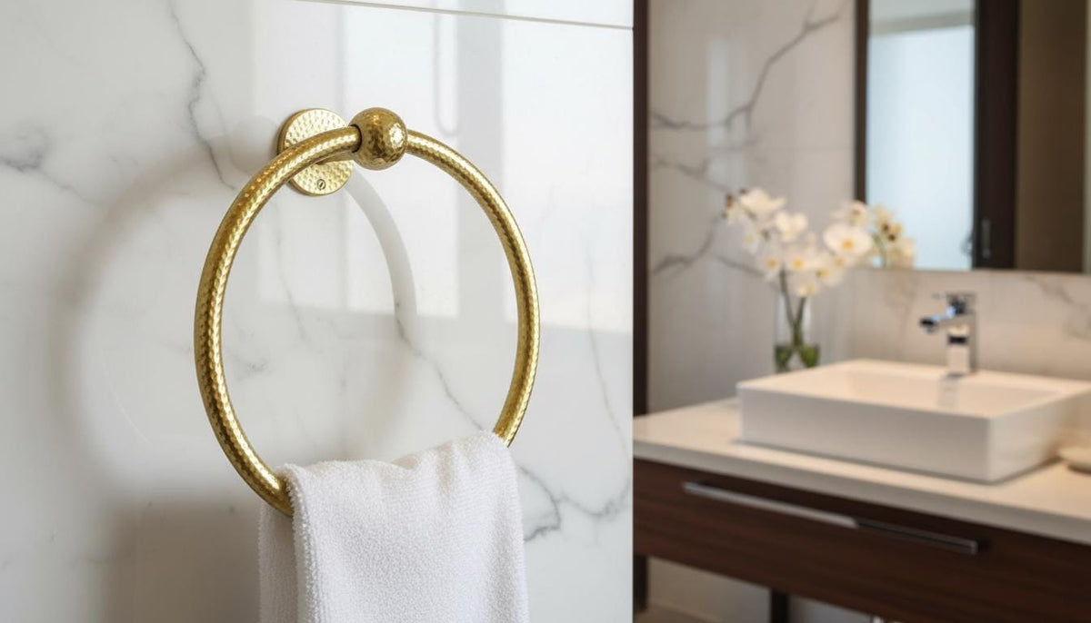 Hammered Braass Toilet Paper Holder Shelf – Wall Mounted Bathroom towels holder’s - handcrafted luxury for kitchen and bathroom interiors by Brooklyn Brass