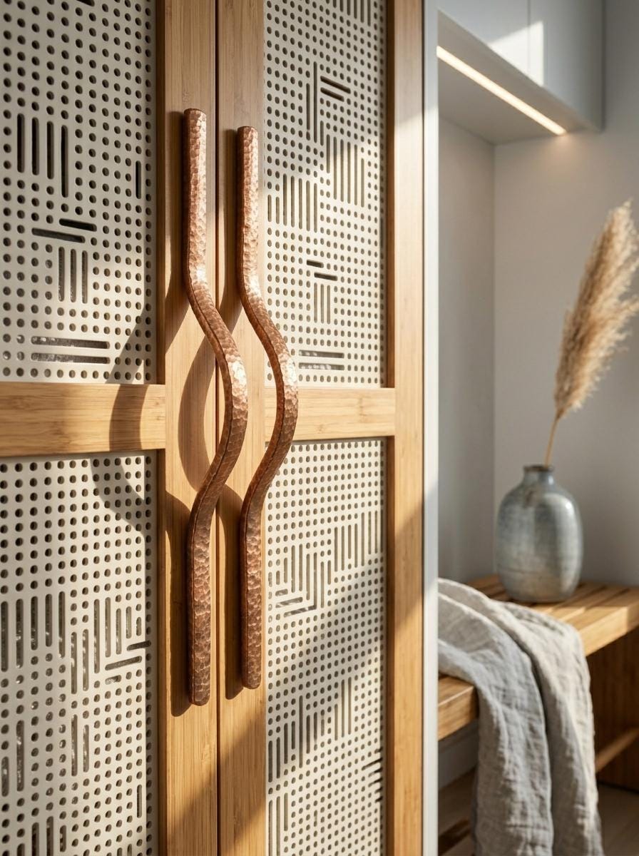 Hammered Copper Cabinet Handles – Organic Modern Drawer Pulls, Curved Wardrobe Hardware - handcrafted luxury for kitchen and bathroom interiors by Brooklyn Brass