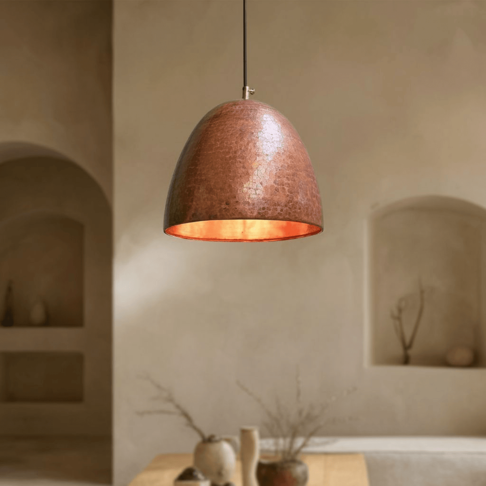 Hammered Copper Dome Pendant Light – Rustic Farmhouse Ceiling Fixture - handcrafted luxury for kitchen and bathroom interiors by Brooklyn Brass