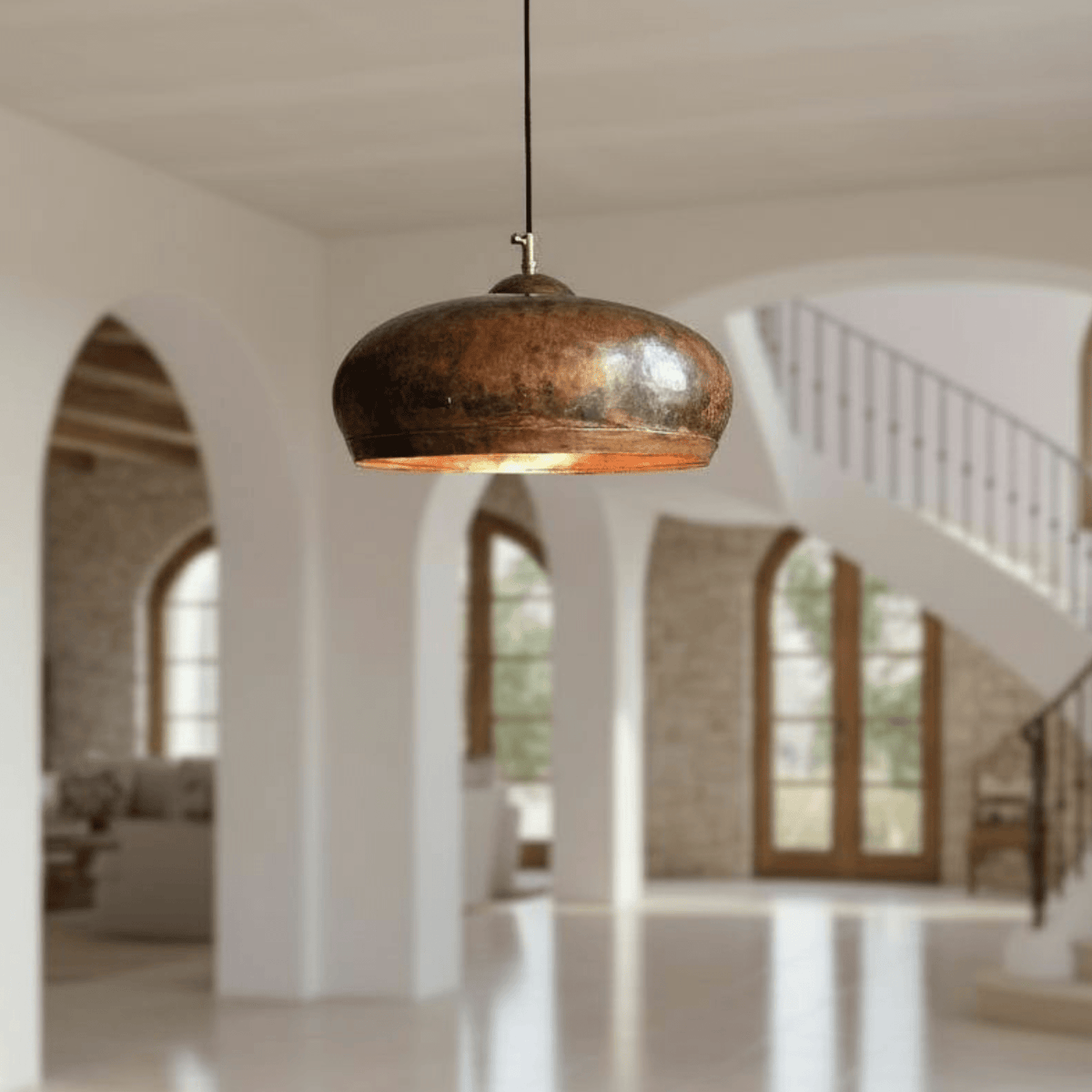 Hammered Copper Dome Pendant – Oxidized Rustic Ceiling Light for Kitchens - handcrafted luxury for kitchen and bathroom interiors by Brooklyn Brass