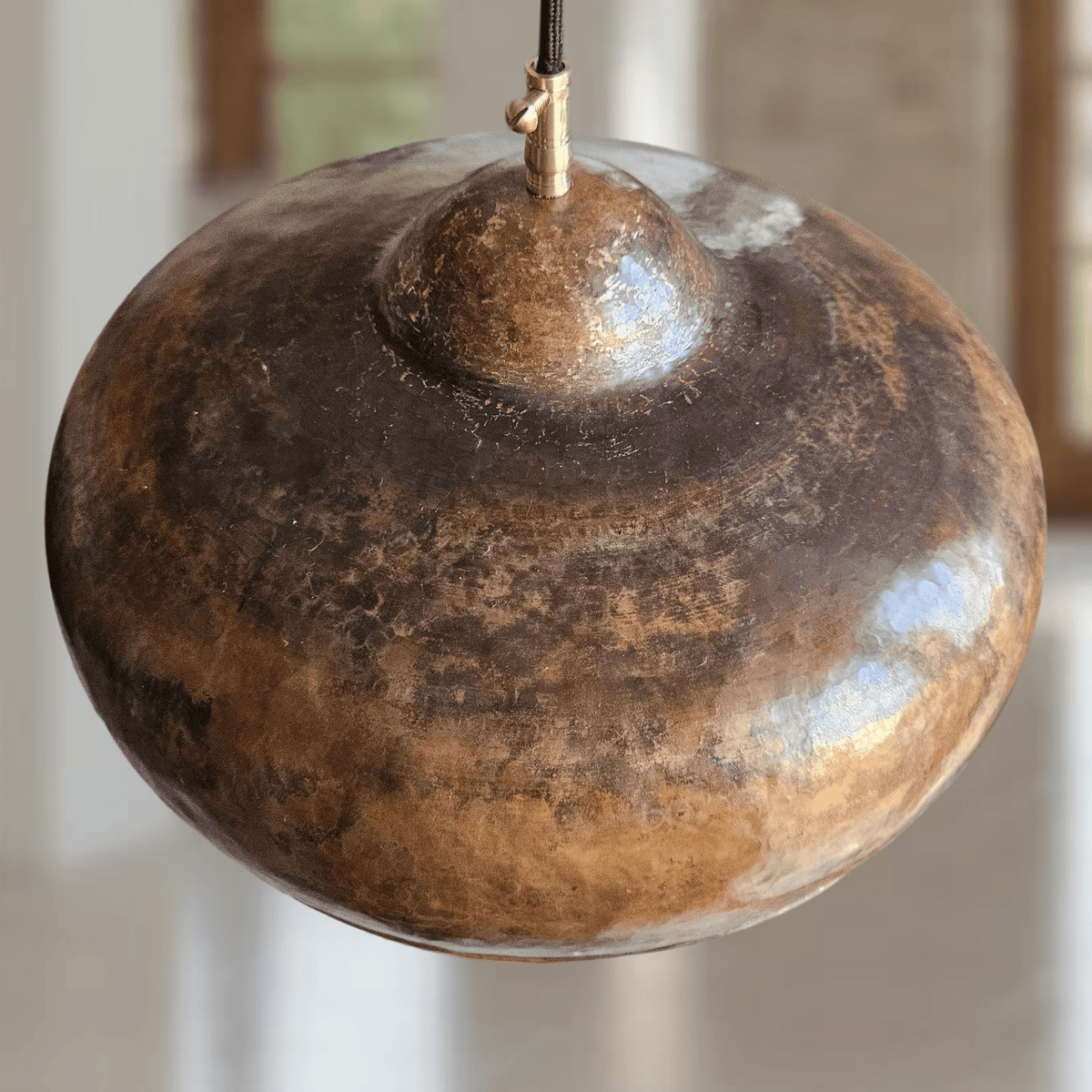 Hammered Copper Dome Pendant – Oxidized Rustic Ceiling Light for Kitchens - handcrafted luxury for kitchen and bathroom interiors by Brooklyn Brass