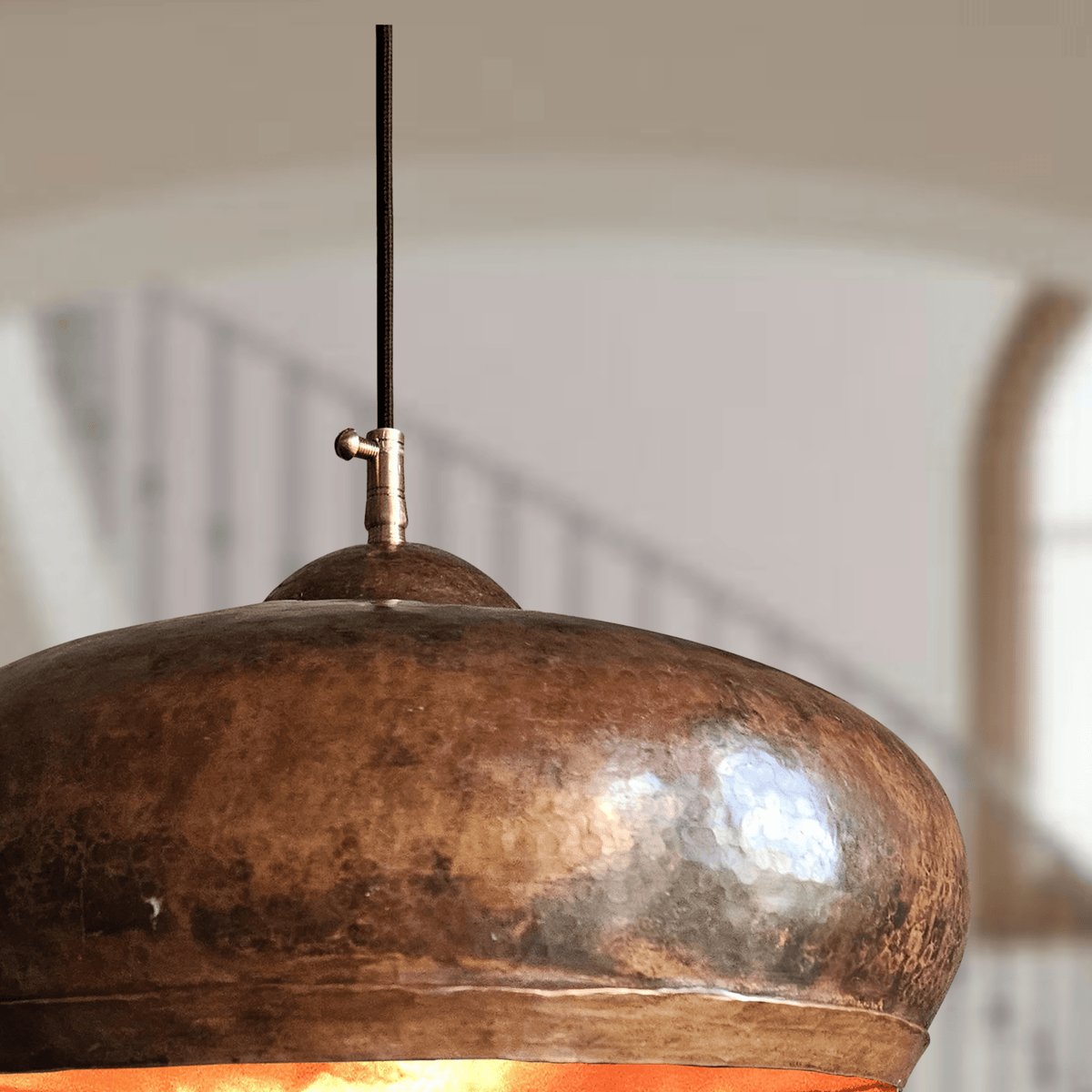 Hammered Copper Dome Pendant – Oxidized Rustic Ceiling Light for Kitchens - handcrafted luxury for kitchen and bathroom interiors by Brooklyn Brass