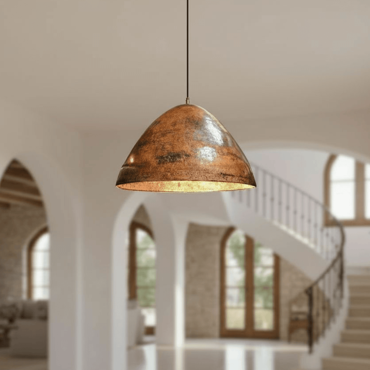 Hammered Copper Dome Pendant – Rustic Ceiling Light for Kitchen Islands - handcrafted luxury for kitchen and bathroom interiors by Brooklyn Brass