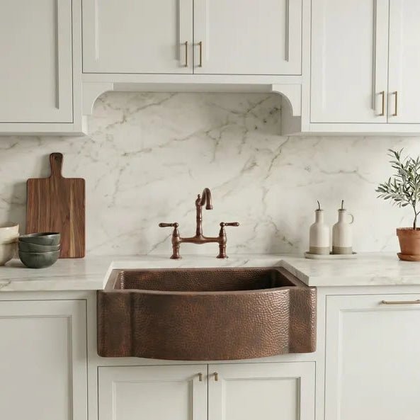 Hammered Copper Farmhouse Sink – Single Basin, Apron Front, Moroccan Artisan Kitchen Sink - handcrafted luxury kitchen sink for kitchen and bathroom interiors by Brooklyn Brass