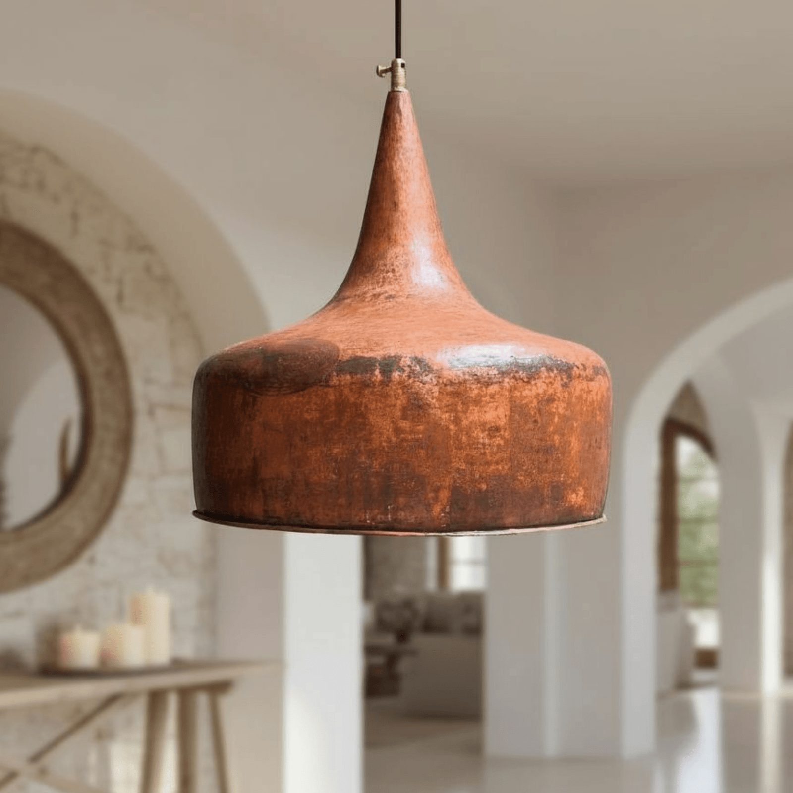 Hammered Copper Flared Dome Pendant – Rustic Ceiling Light - handcrafted luxury for kitchen and bathroom interiors by Brooklyn Brass