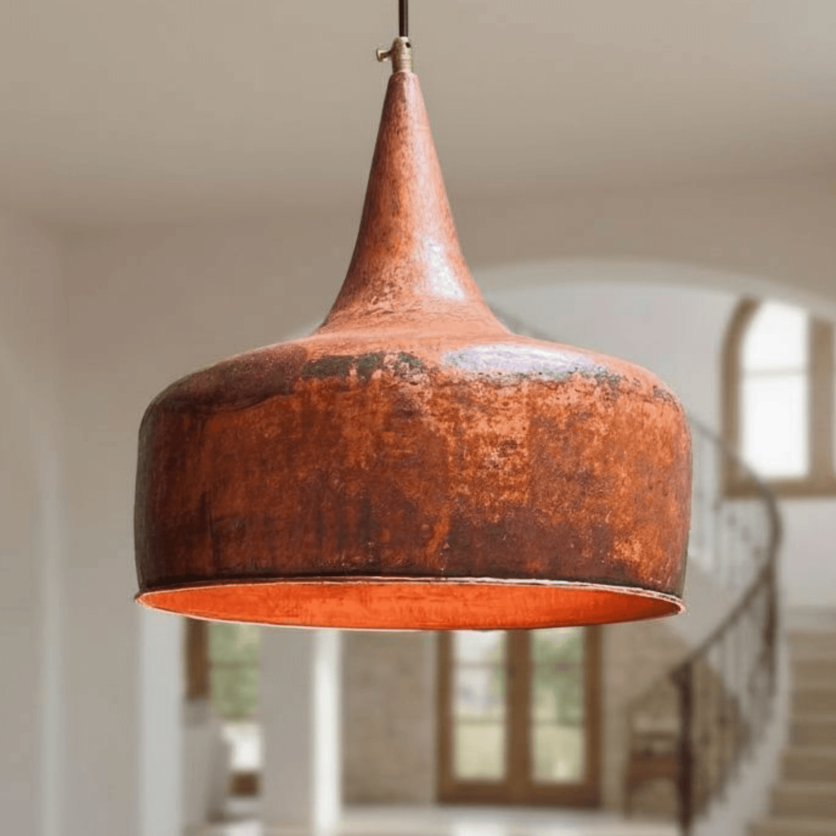 Hammered Copper Flared Dome Pendant – Rustic Ceiling Light