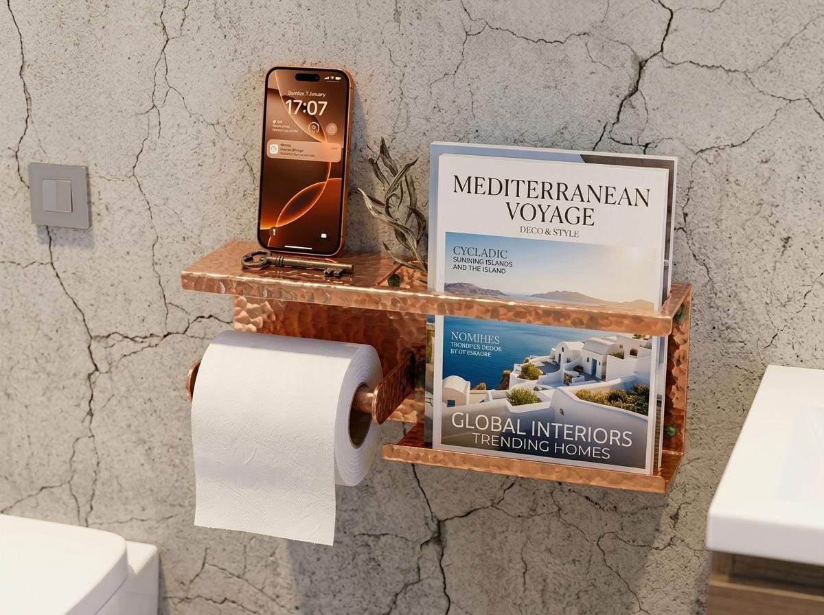 Hammered Copper Toilet Paper Holder Shelf – Wall Mounted Bathroom Storage - handcrafted luxury for kitchen and bathroom interiors by Brooklyn Brass