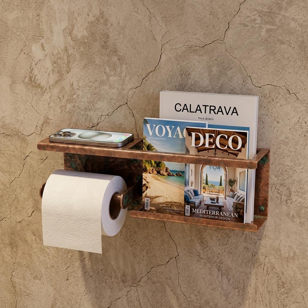 Hammered Copper Toilet Paper Holder Shelf – Wall Mounted Bathroom Storage - handcrafted luxury for kitchen and bathroom interiors by Brooklyn Brass