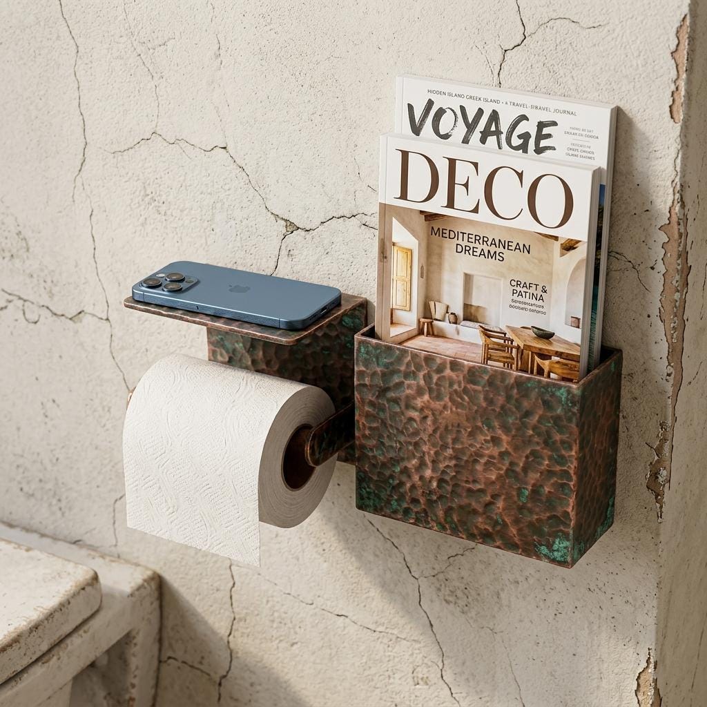 Hammered Copper Toilet Paper Holder Shelf – Wall Mounted Bathroom Storage - handcrafted luxury for kitchen and bathroom interiors by Brooklyn Brass