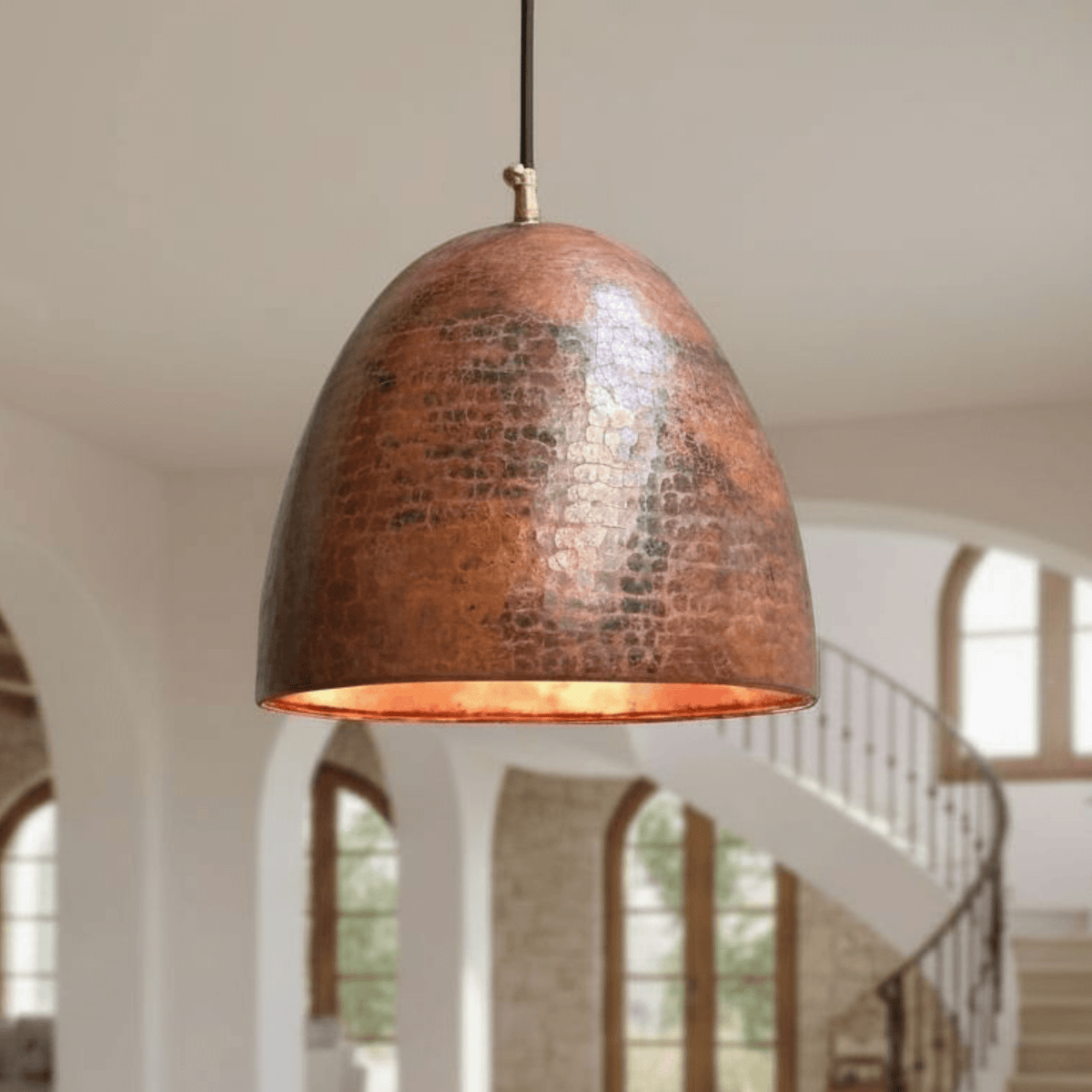 Hammered Rustic Copper Pendant – Dome Ceiling Light for Farmhouse Kitchens - handcrafted luxury for kitchen and bathroom interiors by Brooklyn Brass