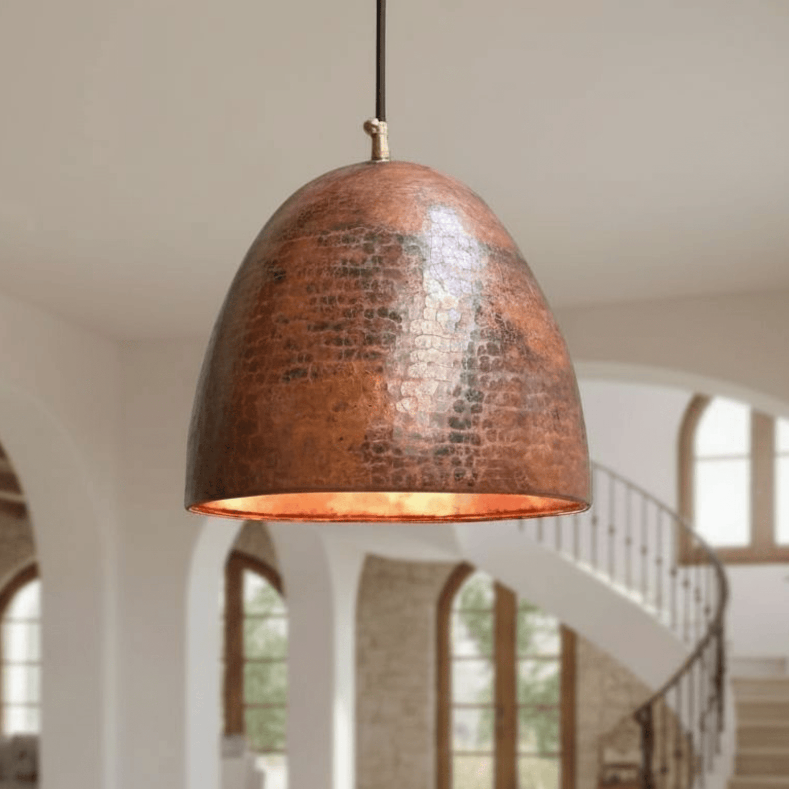Hammered Rustic Copper Pendant – Dome Ceiling Light for Farmhouse Kitchens - handcrafted luxury for kitchen and bathroom interiors by Brooklyn Brass