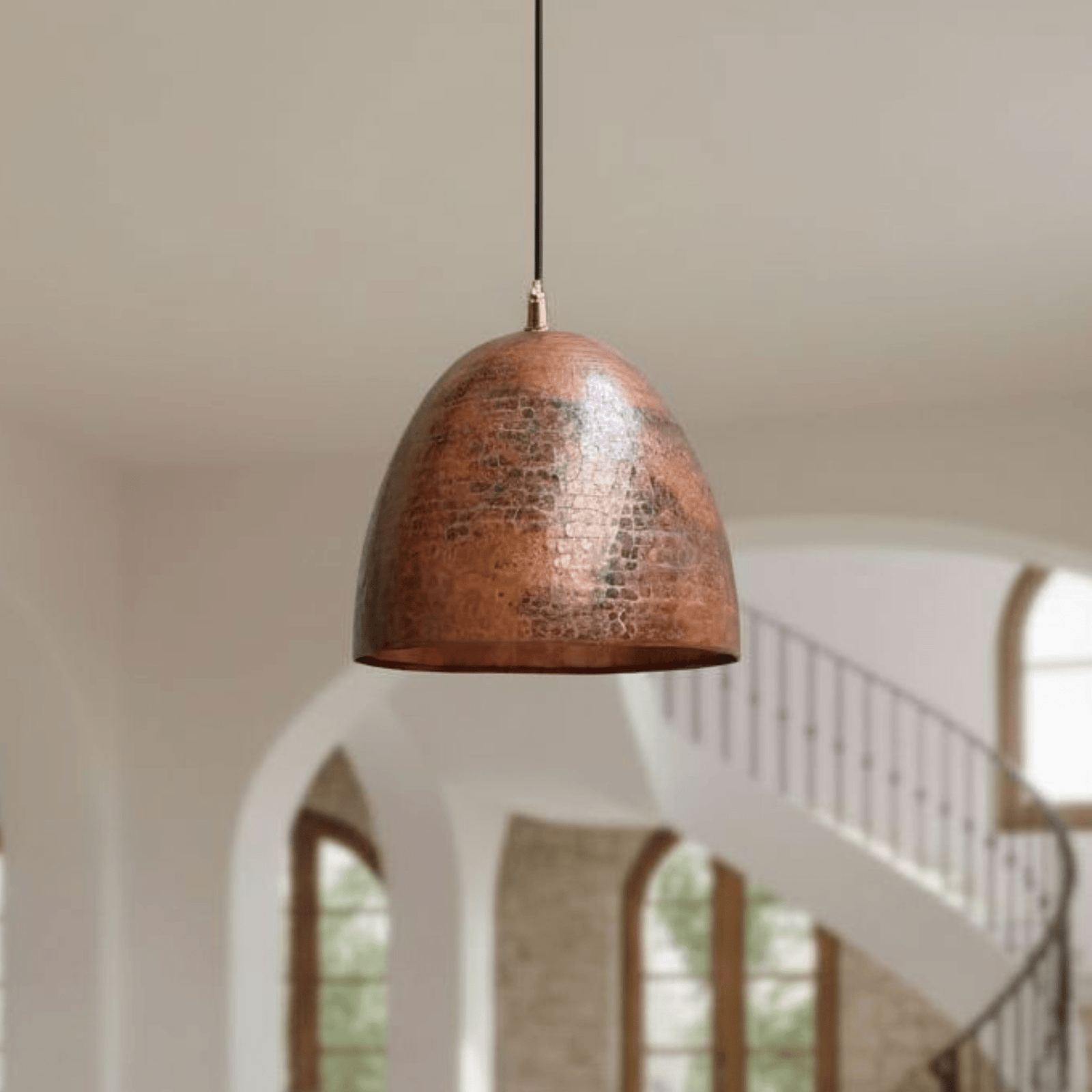 Hammered Rustic Copper Pendant – Dome Ceiling Light for Farmhouse Kitchens - handcrafted luxury for kitchen and bathroom interiors by Brooklyn Brass