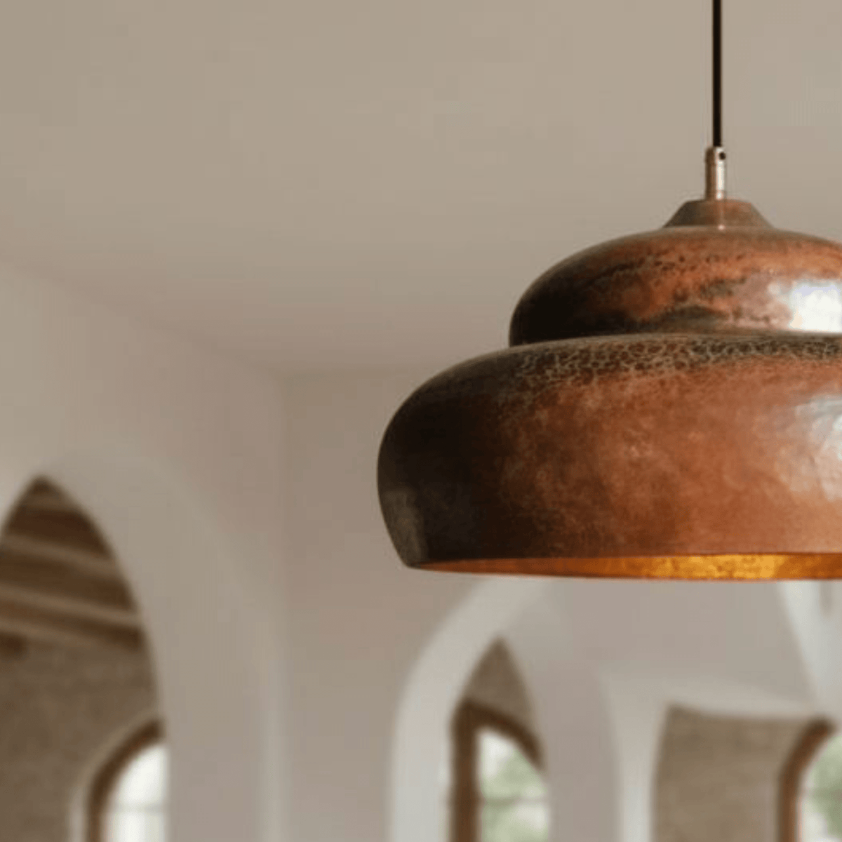 Hammered Solid Copper Pendant – Rustic Dome Ceiling Light for Farmhouse - handcrafted luxury for kitchen and bathroom interiors by Brooklyn Brass