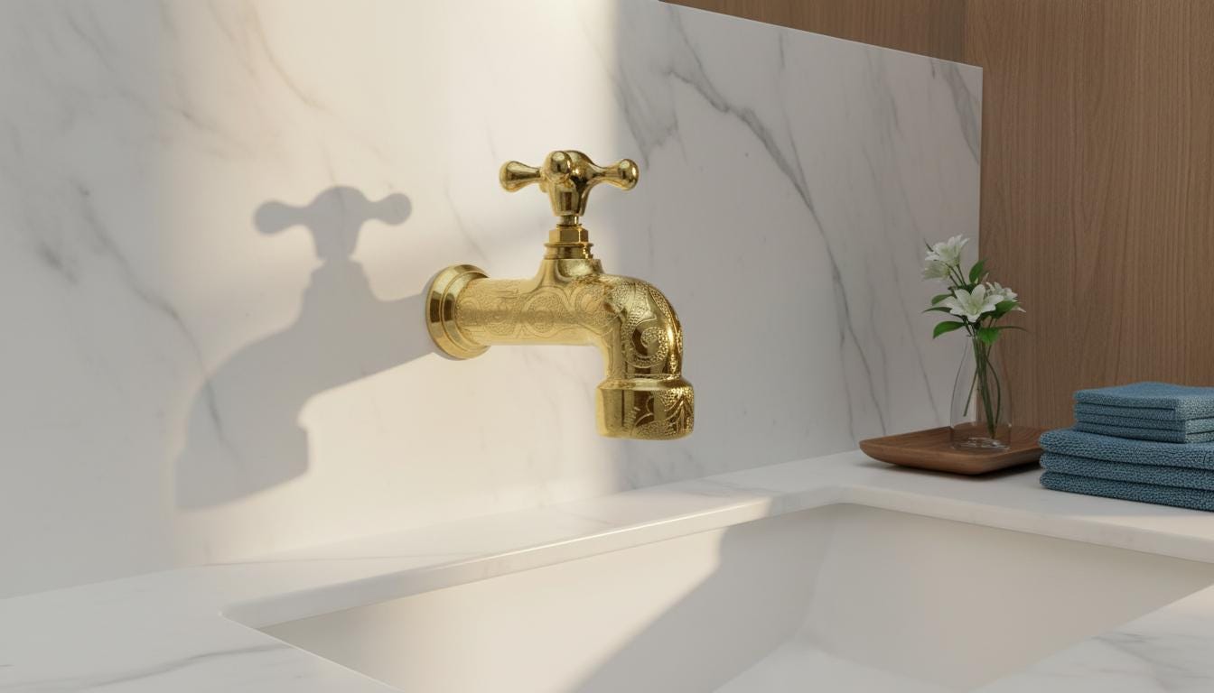 Hand - Engraved Gold - Plated Brass Wall Faucet, Moroccan Artisan Bathroom Tap Fixture - handcrafted luxury for kitchen and bathroom interiors by Brooklyn Brass