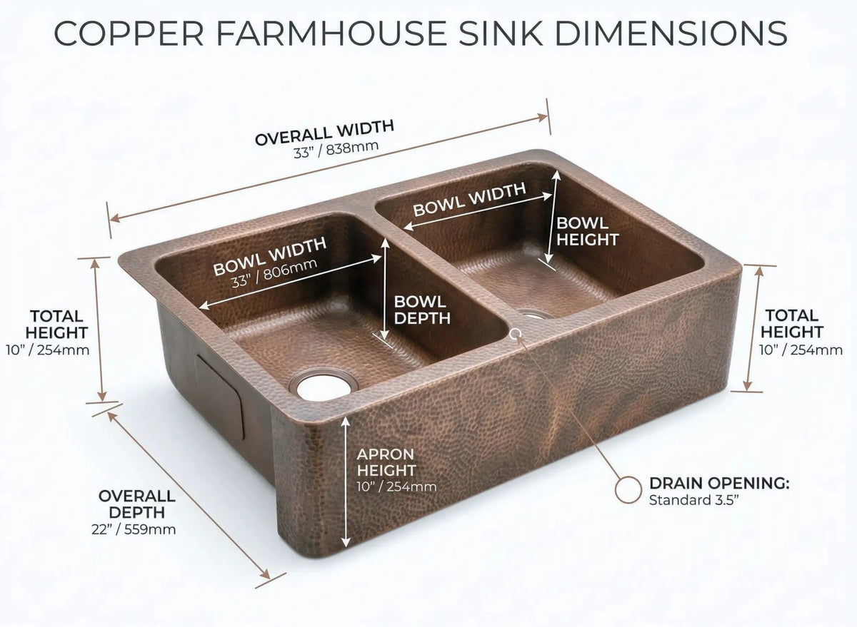 Hand-Hammered Copper Double Bowl Farmhouse Sink, Antique Moroccan Apron-Front Kitchen Basin - handcrafted luxury for kitchen and bathroom interiors by Brooklyn Brass