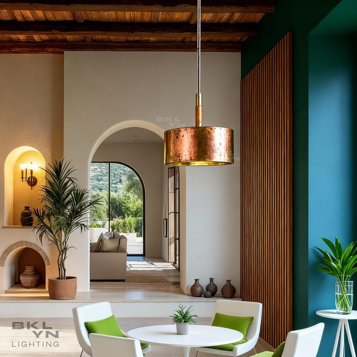 Hand-Hammered Copper Drum Pendant Light – Artisan Ceiling Fixture • Modern Rustic Kitchen Island & Dining Room Lighting - handcrafted luxury for kitchen and bathroom interiors by Brooklyn Brass