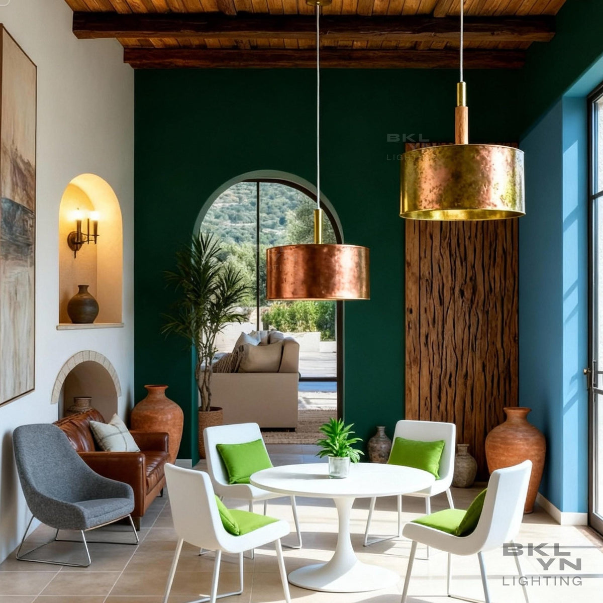 Hand-Hammered Copper Drum Pendant Light – Artisan Ceiling Fixture • Modern Rustic Kitchen Island & Dining Room Lighting - handcrafted luxury for kitchen and bathroom interiors by Brooklyn Brass