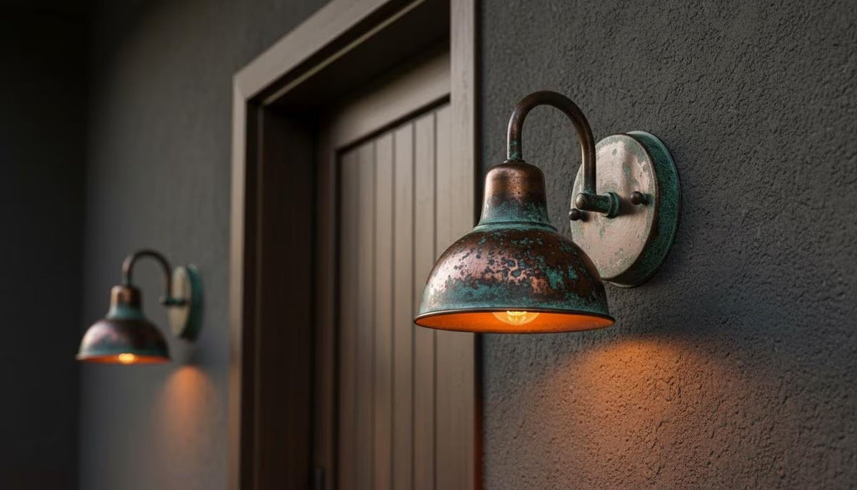 Handcrafted Copper Gooseneck Wall Light | Rustic Patina Outdoor Sconce, Farmhouse Porch & Garden Lighting | Handmade in Morocco - handcrafted luxury for kitchen and bathroom interiors by Brooklyn Brass