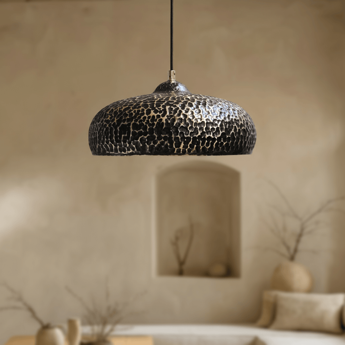 Hammered Brass Pendant Light – Dome Ceiling Fixture for Kitchen & Dining Spaces