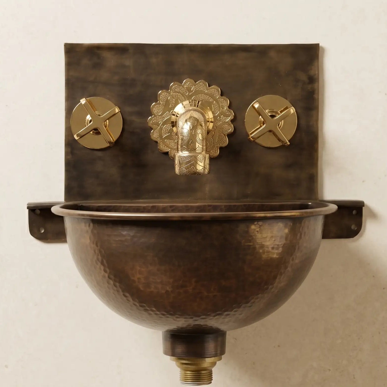 Handmade Aged Copper Wall Mount Sink Faucet, Solid Copper Bathroom Basin, Rustic Moroccan Vanity - handcrafted luxury Bathroom Sinks for kitchen and bathroom interiors by Brooklyn Brass
