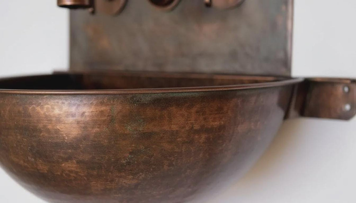Handmade Aged Copper Wall Mount Sink Faucet, Solid Copper Bathroom Basin, Rustic Moroccan Vanity - handcrafted luxury for kitchen and bathroom interiors by Brooklyn Brass