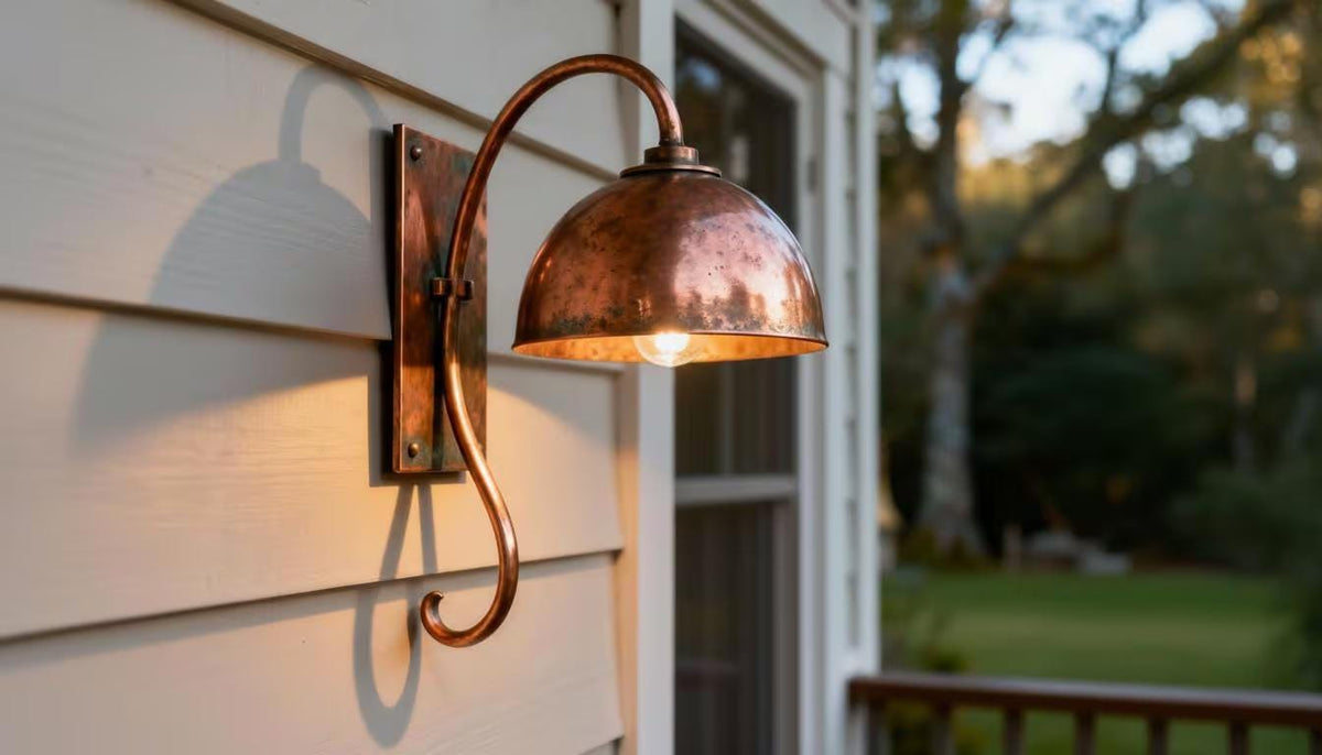 Handmade Copper Gooseneck Outdoor Wall Sconce – Farmhouse Patio Light - handcrafted luxury for kitchen and bathroom interiors by Brooklyn Brass