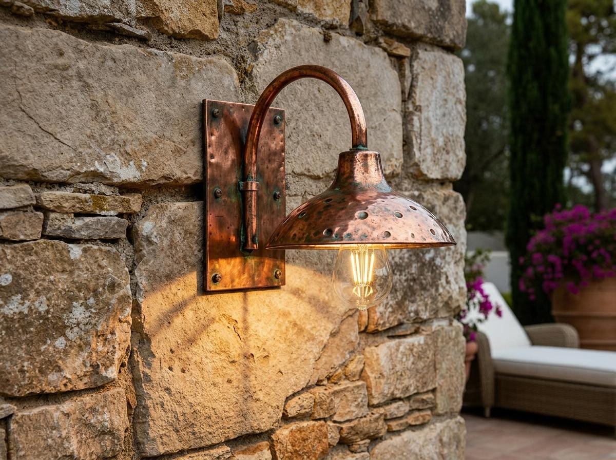 Handmade Copper Gooseneck Wall Sconce, Rustic Farmhouse Outdoor Light - handcrafted luxury for kitchen and bathroom interiors by Brooklyn Brass