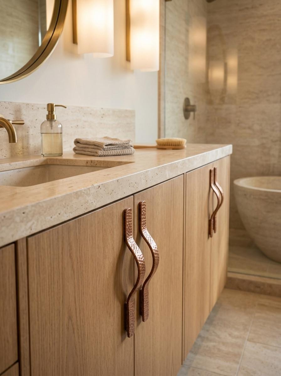 Handmade Hammered Copper Cabinet Handles – Luxury Curved Drawer Pulls, Organic Modern Cabinet Hardware - handcrafted luxury for kitchen and bathroom interiors by Brooklyn Brass