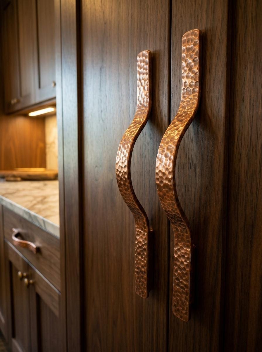 Handmade Hammered Copper Cabinet Handles – Luxury Curved Drawer Pulls, Organic Modern Cabinet Hardware - handcrafted luxury for kitchen and bathroom interiors by Brooklyn Brass