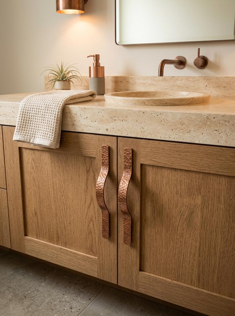 Handmade Hammered Copper Cabinet Handles – Luxury Curved Drawer Pulls, Organic Modern Cabinet Hardware - handcrafted luxury for kitchen and bathroom interiors by Brooklyn Brass