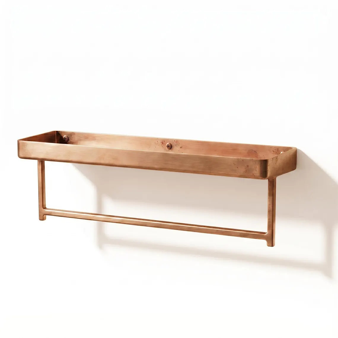 Unlacquered Copper Bathroom Shelf with Towel Bar | Moroccan Artisan Storage Rack