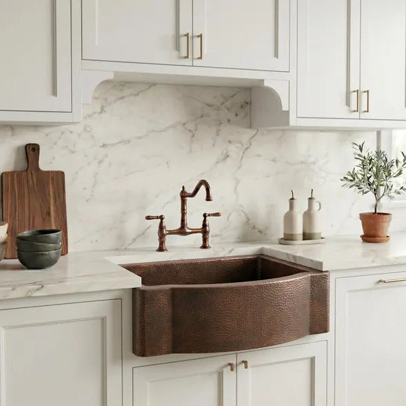 Hammered Copper Farmhouse Sink – Single Basin, Apron Front, Moroccan Artisan Kitchen Sink