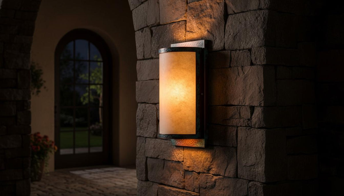Modern Copper Wall Sconce, Outdoor Ambient Wall Light, Minimalist Lantern Fixture - handcrafted luxury for kitchen and bathroom interiors by Brooklyn Brass