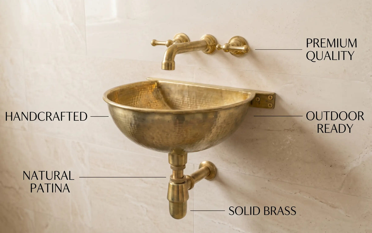 Vintage Brass Wall Mounted Sink with Unlacquered Brass Faucet
