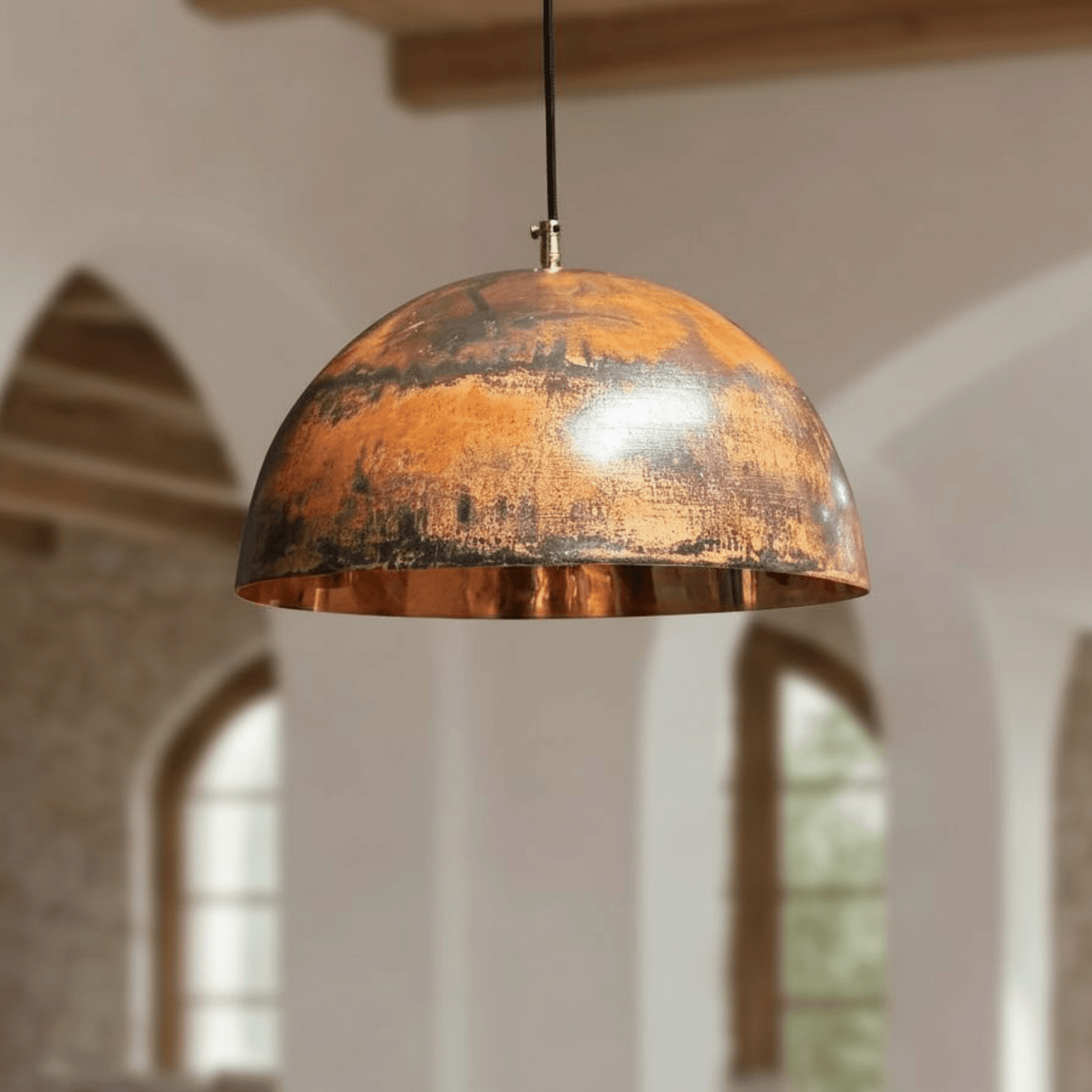 Oxidized Copper Dome Pendant – Rustic Ceiling Light for Farmhouse Kitchens - handcrafted luxury for kitchen and bathroom interiors by Brooklyn Brass