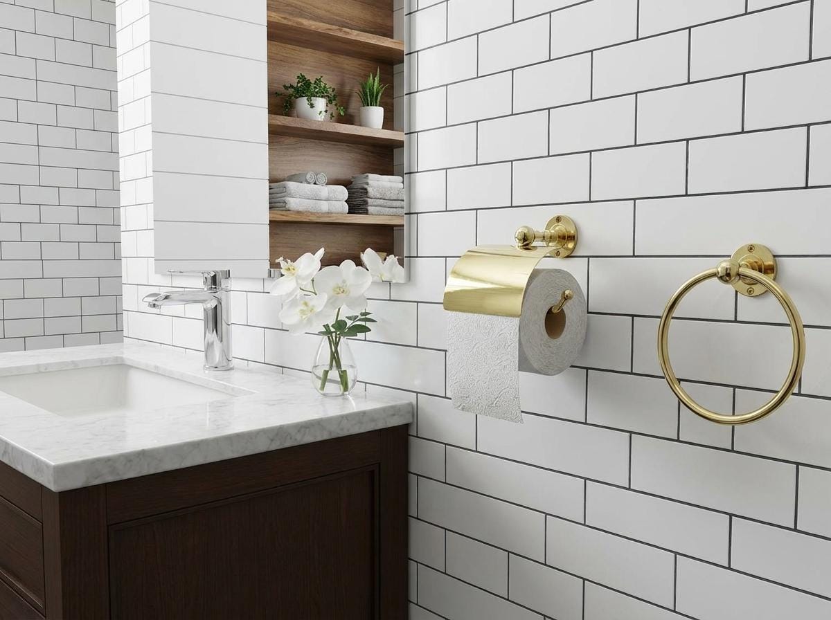 Polished Gold Solid Brass Toilet Paper Holder, Wall Mounted Bathroom Accessory - handcrafted luxury for kitchen and bathroom interiors by Brooklyn Brass
