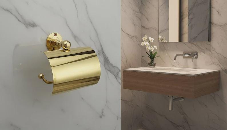 Polished Gold Solid Brass Toilet Paper Holder, Wall Mounted Bathroom Accessory - handcrafted luxury for kitchen and bathroom interiors by Brooklyn Brass