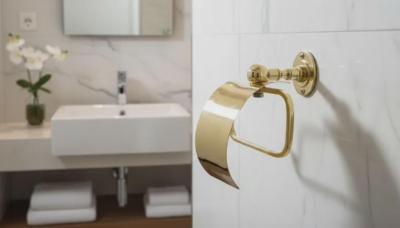 Polished Gold Solid Brass Toilet Paper Holder, Wall Mounted Bathroom Accessory - handcrafted luxury for kitchen and bathroom interiors by Brooklyn Brass