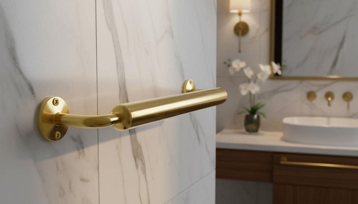 Polished Gold Stainless Steel Towel Bar – Handmade Moroccan Bath Hardware - handcrafted luxury for kitchen and bathroom interiors by Brooklyn Brass
