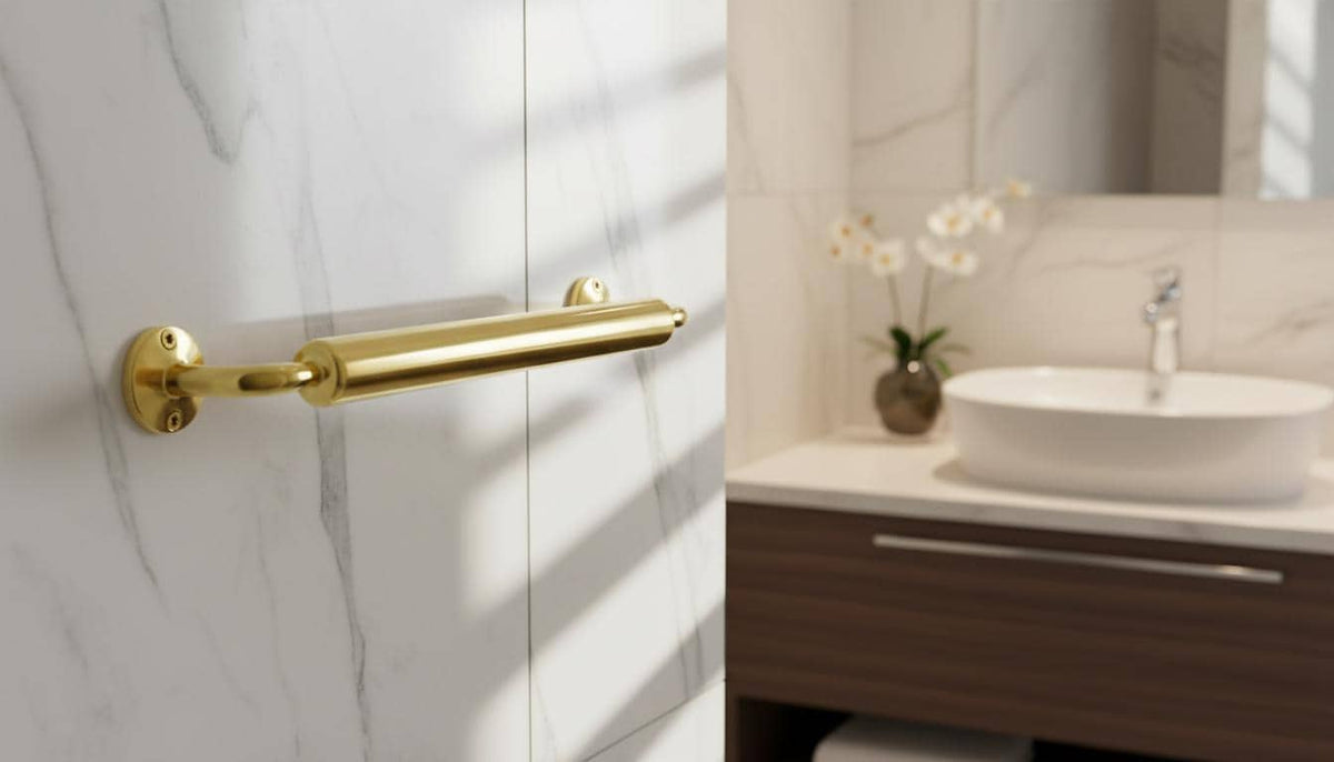 Polished Gold Stainless Steel Towel Bar – Handmade Moroccan Bath Hardware - handcrafted luxury for kitchen and bathroom interiors by Brooklyn Brass