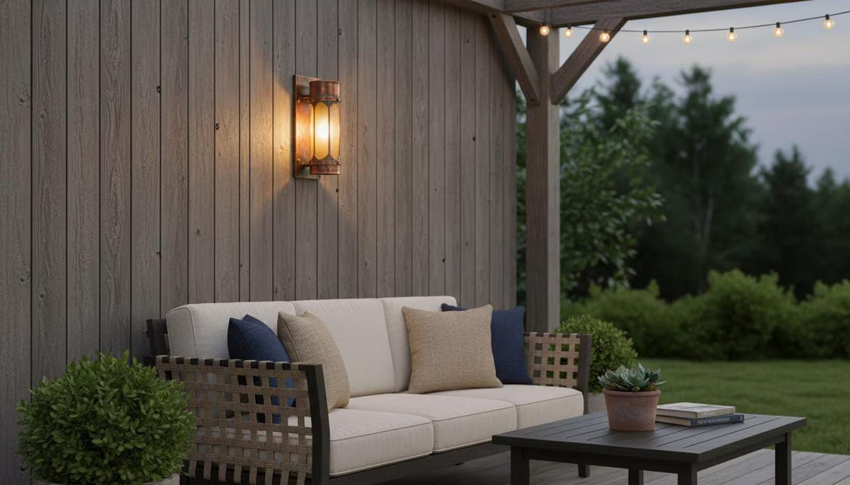 Set of 2 peronalised size aged Copper Wall Lantern – Farmhouse Outdoor Porch Sconce - handcrafted luxury for kitchen and bathroom interiors by Brooklyn Brass