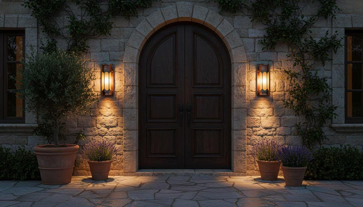Set of 2 peronalised size aged Copper Wall Lantern – Farmhouse Outdoor Porch Sconce - handcrafted luxury for kitchen and bathroom interiors by Brooklyn Brass