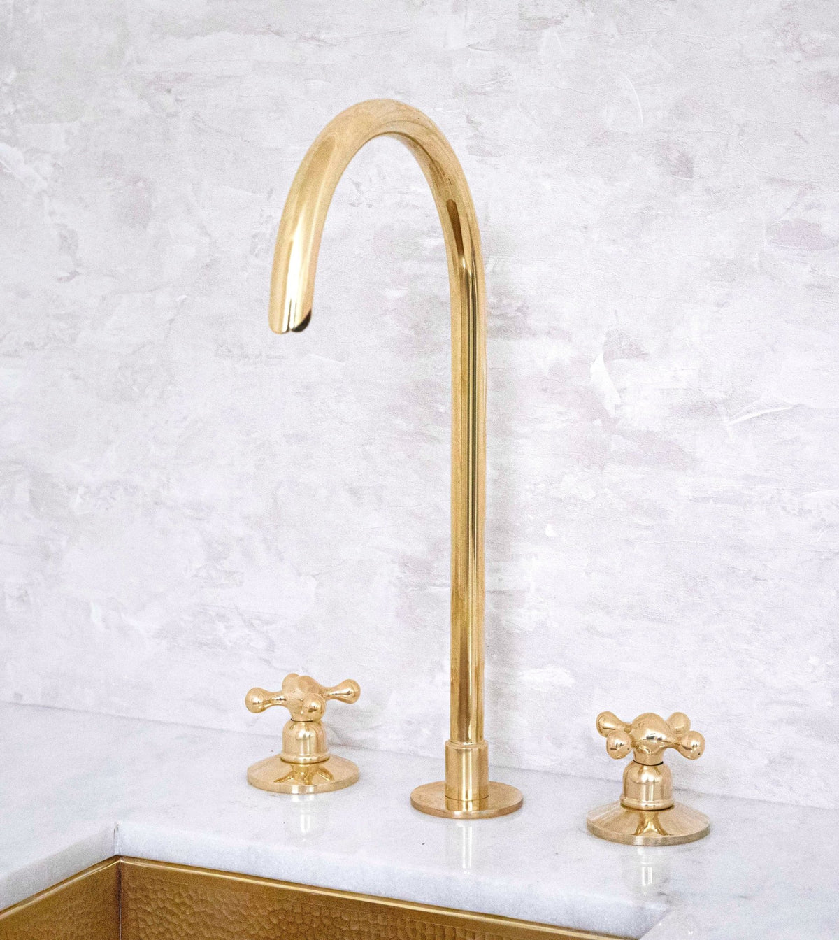 Snake Style Widespread 3 Holes Solid Unlacquered Brass Faucet - handcrafted luxury Kitchen Faucets for kitchen and bathroom interiors by Brooklyn Brass