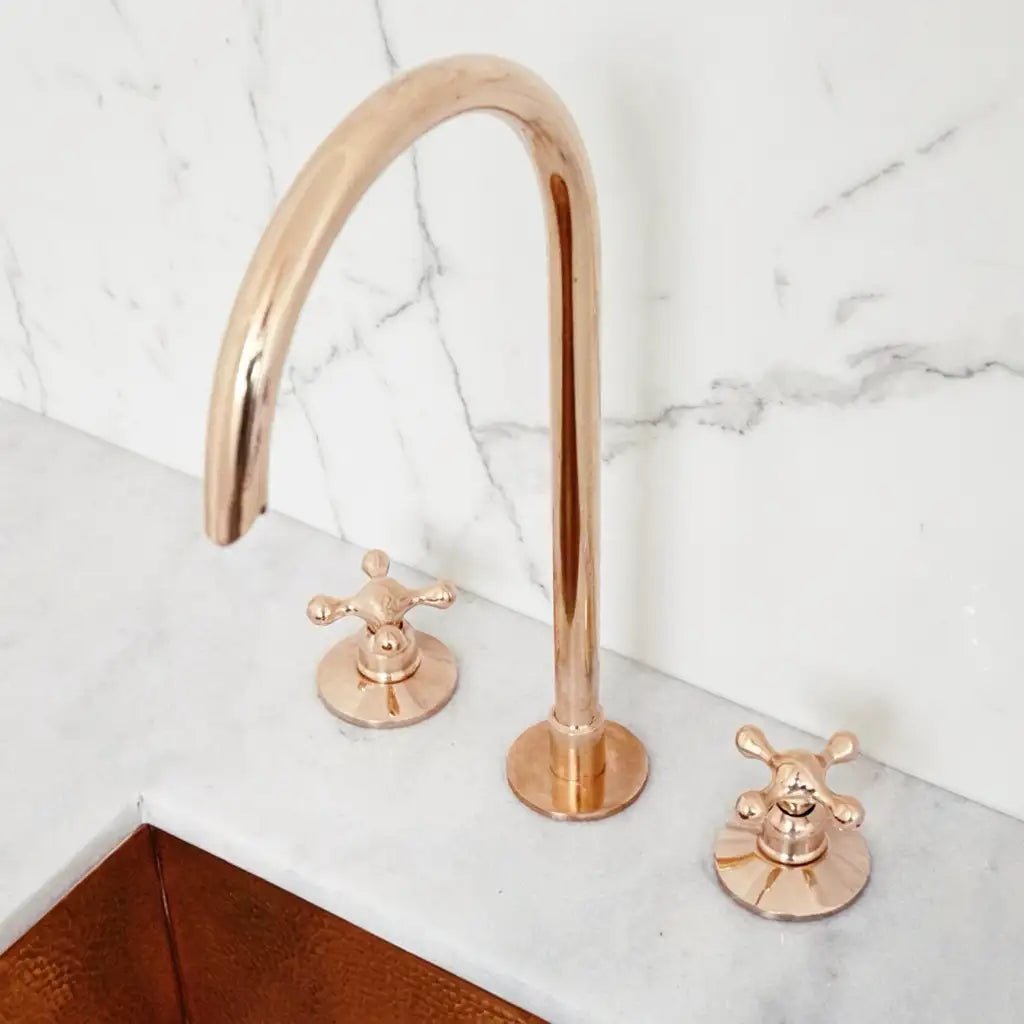 Snake Style Widespread 3 Holes Solid Unlacquered Brass Faucet - handcrafted luxury Kitchen Faucets for kitchen and bathroom interiors by Brooklyn Brass