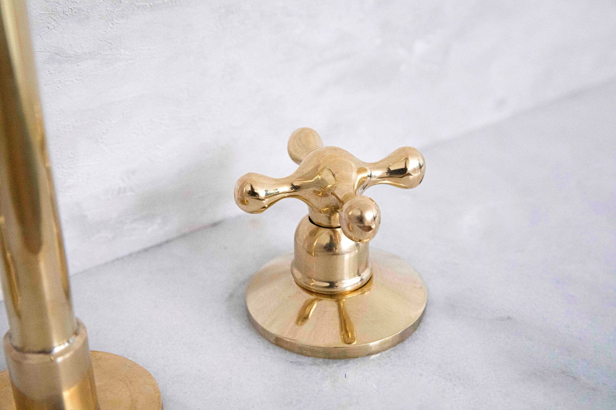 Snake Style Widespread 3 Holes Solid Unlacquered Brass Faucet - handcrafted luxury Kitchen Faucets for kitchen and bathroom interiors by Brooklyn Brass