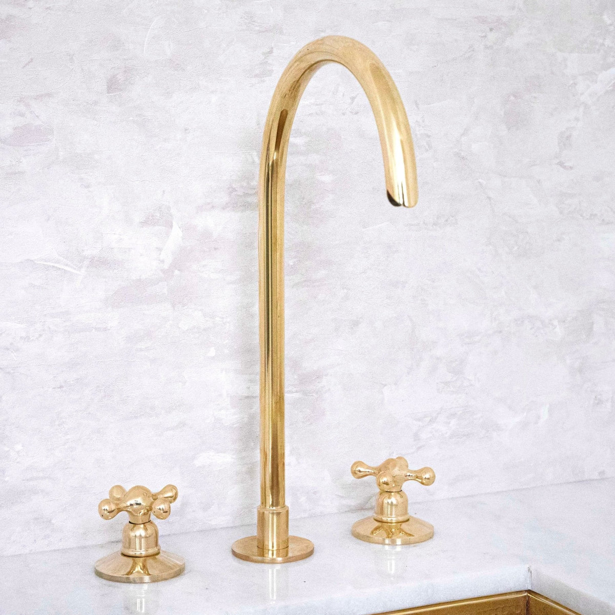 Snake Style Widespread 3 Holes Solid Unlacquered Brass Faucet - handcrafted luxury Kitchen Faucets for kitchen and bathroom interiors by Brooklyn Brass